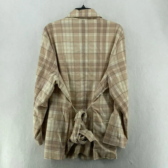 Prologue Blazer Women's Sz 2XL Brown Plaid Notched Lapel Front Pocket Belted - Picture 1 of 11